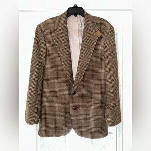 ⭐️⭐️ Lands’ End Men's Brown Tartan Plaid Wool blend Blazer Sports coat sz 40R